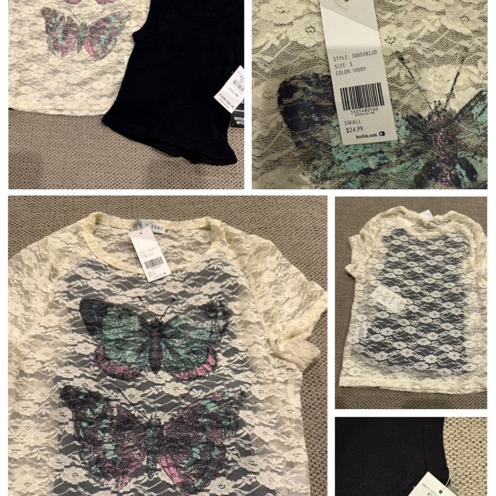Butterfly Lace Kids Tee - Cream and Black